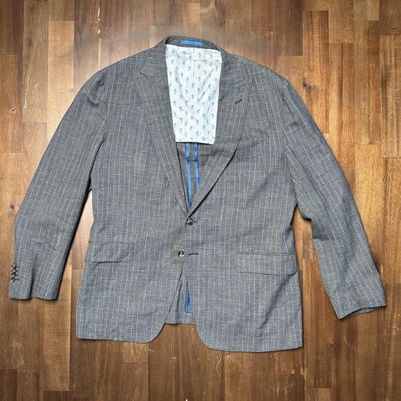 Beckett & Robb Blazer Mens 42R Gray Pinstripe Loro Piana Italian Wool Linen - Picture 1 of 16